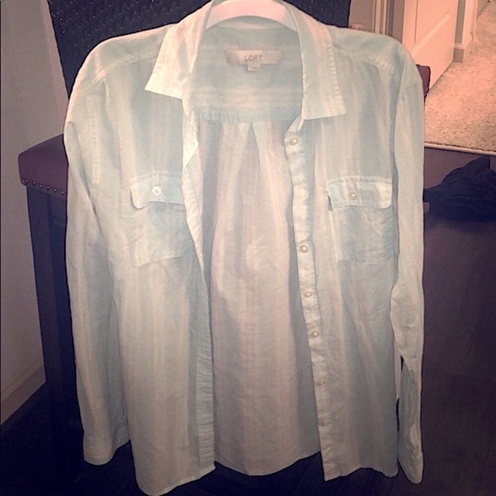 LOFT Blue and White Button Down Shirt